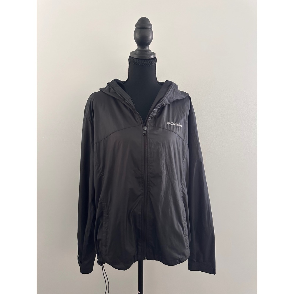 Columbia Womens XL Black Switchback Lightweight Hooded Windbreaker Jacket